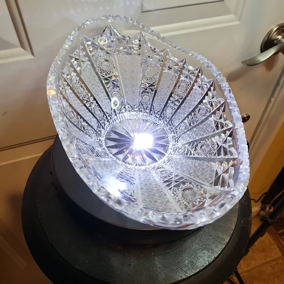 Beautiful Antique Wheel Cut Glass Ornate Oval Crystal Bowl 12.5" - Picture 5 of 10